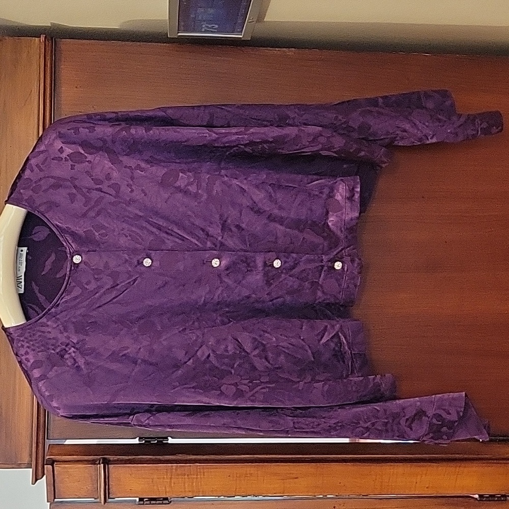 Zara | Jacquard Purple Boxy Oversized Blouse Pretty Rhinestone Buttons - Size M